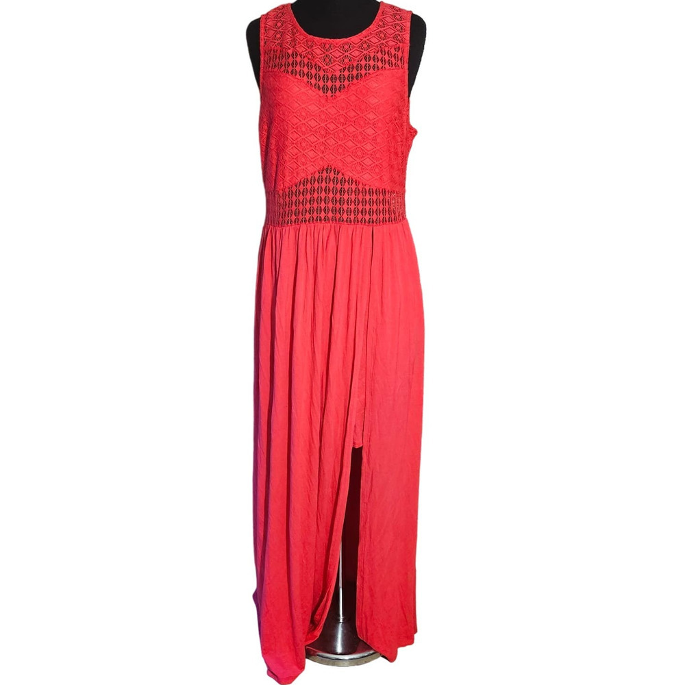Material Girl women's Crochet-Bodice Maxi Dress red coral sz XL